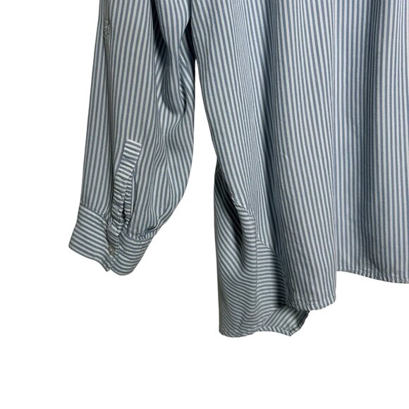 J.Jill Womens Blue White Stripe Roll Tab Sleeve Blouse Sz Large Coastal Preppy - Picture 9 of 12